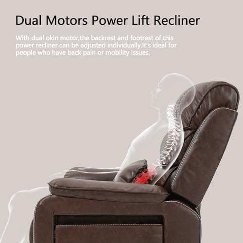 Power Lift Chair Lay Flat Recliner Infinite Position Electric Dual Motor Stand Up Lift Chair with Massage and Heat for Adults,Heavy Duty Recliners with 2 Remote Controls and Two Cup Holders