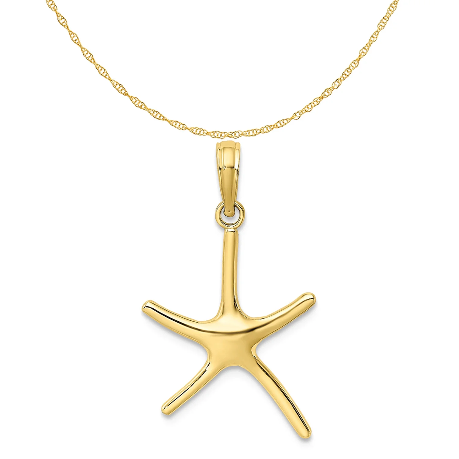 Carat in Karats 10K Yellow Gold Dancing Starfish Pendant Charm (22.3mm x 15.5mm) With 14K Yellow Gold Lightweight Rope Chain Necklace 16''