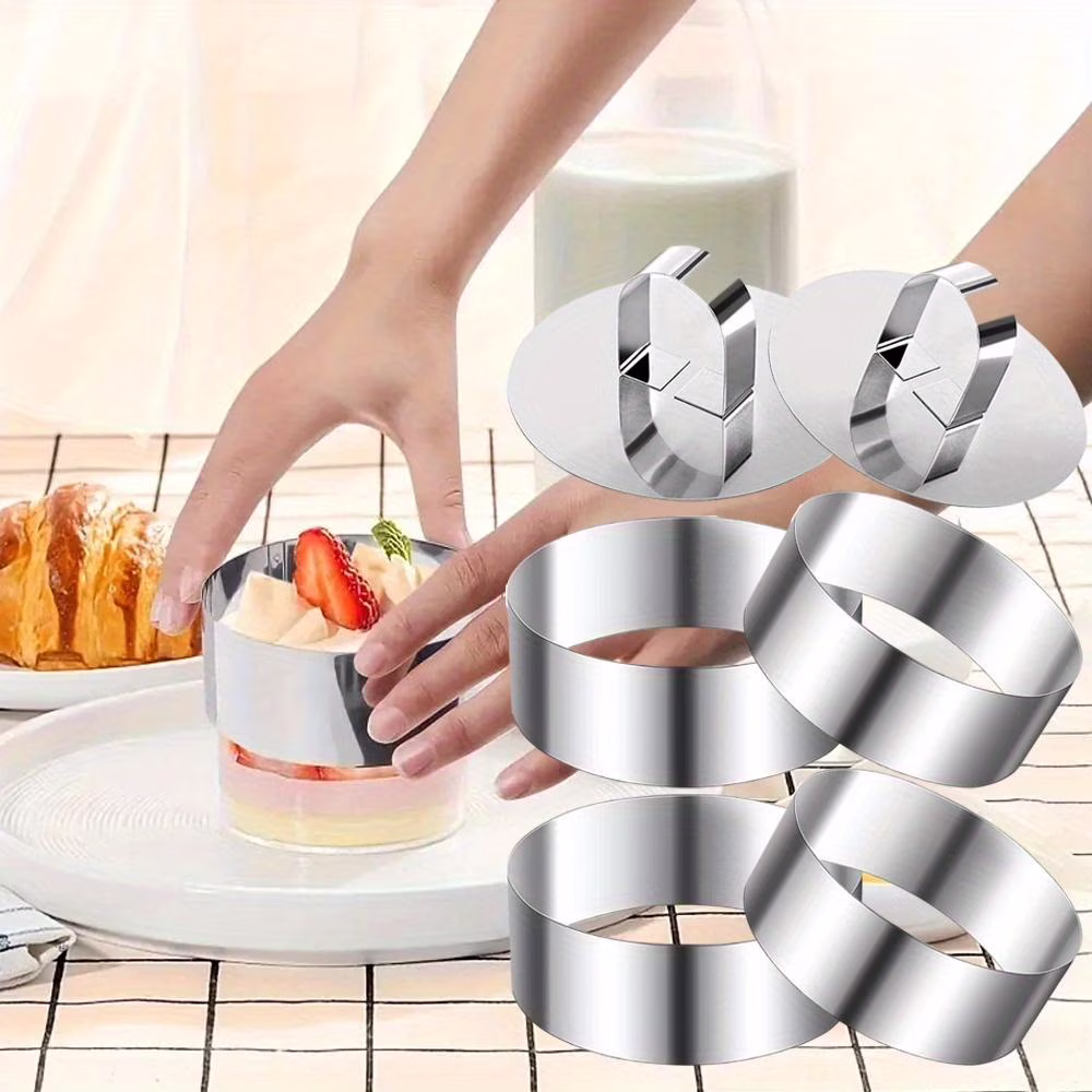 6pcs Stainless Steel Cake Ring Mold Set,4 Rings, 2 Pusher,Versatile,Durable,Easy-to-Use for Baking,Fondant & Cheesecakes,Round ,Perfect for Home Kitchen Baking,DIY Hand Tools Kits,Springtok