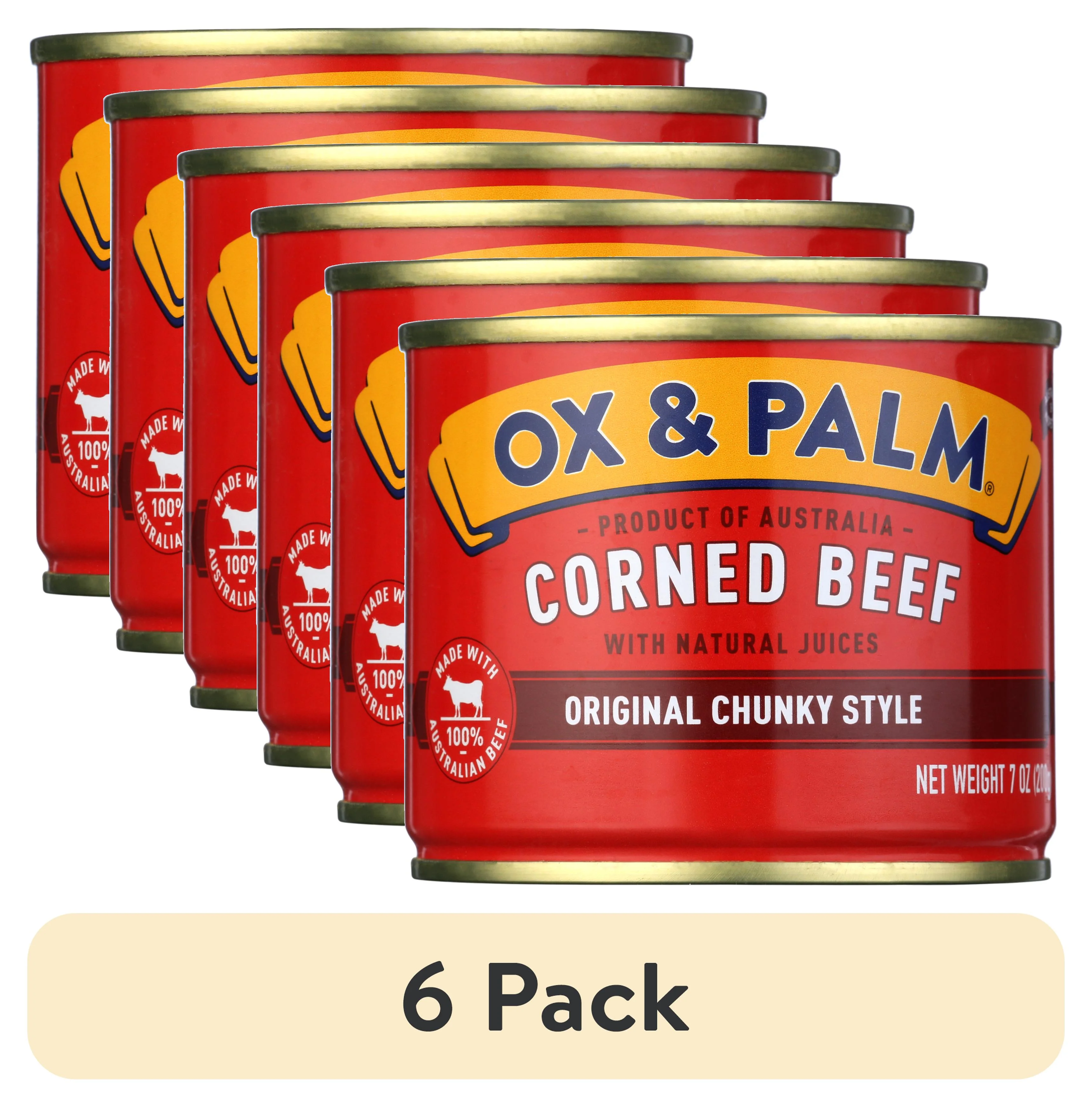 (6 pack) Ox & Palm Corned Beef Original Chunky Style, 7 oz Can