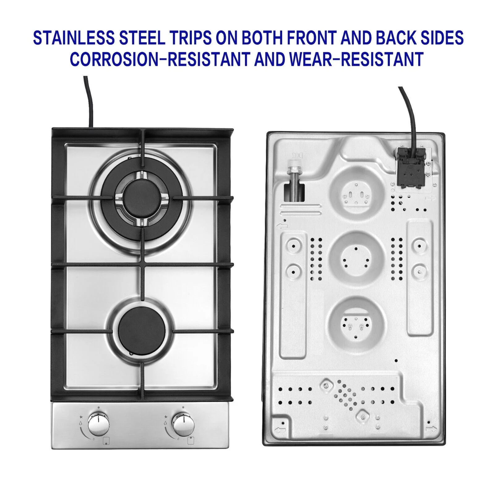 2-Burners 12inch Gas Cooktop Stainless Steel NG/LPG Convertible Built-in Burner Cooktop