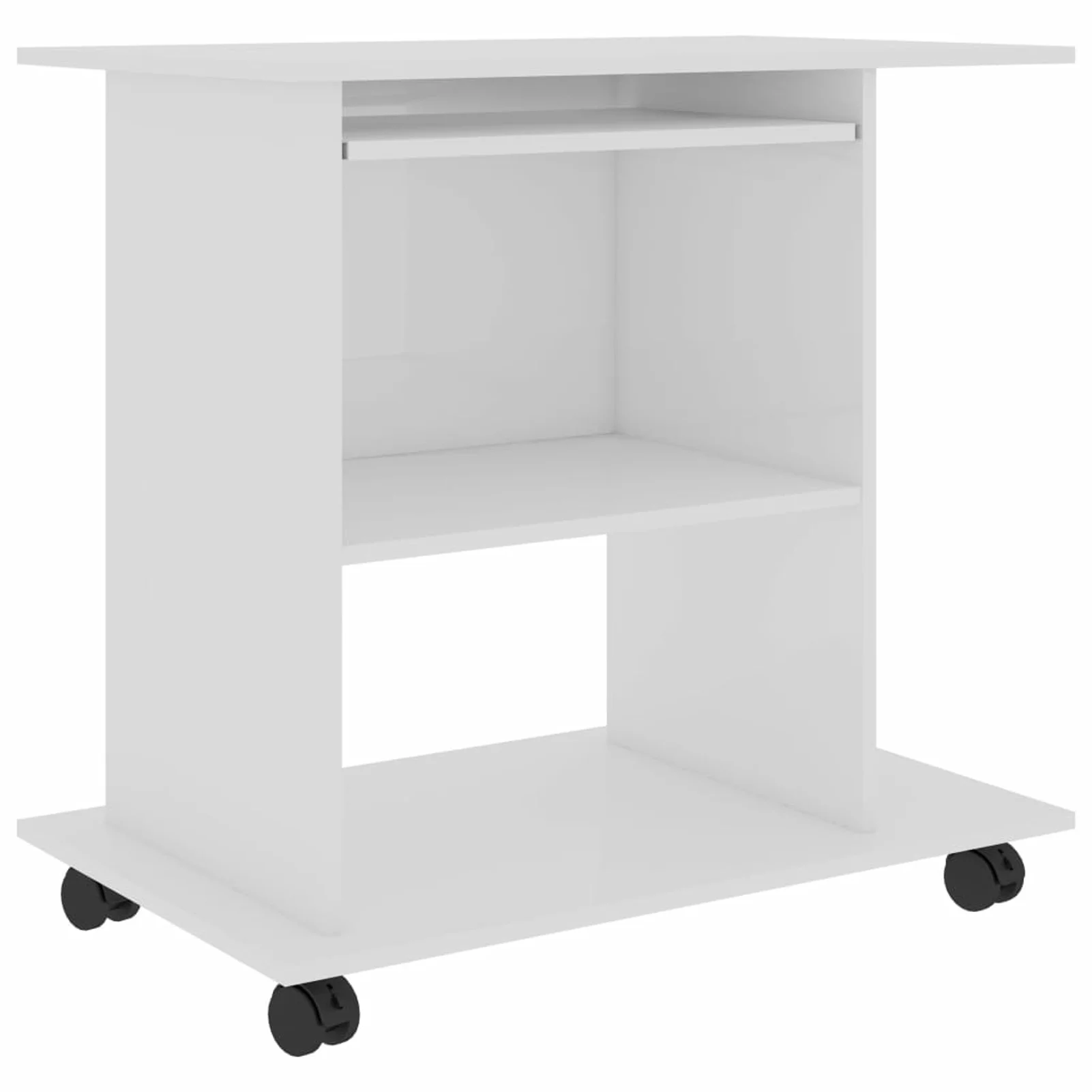 Anself Computer Desk with Keyboard Tray and CPU Tower Writing Table Engineered Wood Wheeled Workstation High Gloss White Home Office Furniture 31.5 x 19.7 x 29.5 Inches (W x D x H)