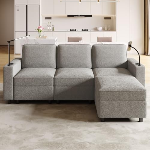 Multifunctional Sleep Sofa Bed,Modular Sectional Sofa, Couches for Living Room with Storage, Armrest with Power Grommet and Cup Holder, Wireless Charging Stand & LED Light Included