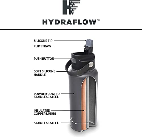 Hydraflow Hybrid - Triple Wall Vacuum Insulated Water Bottle with Flip Straw (Parent) Stainless Steel Metal Thermos, Reusable Leak Proof BPA-FREE for Sports and Travel