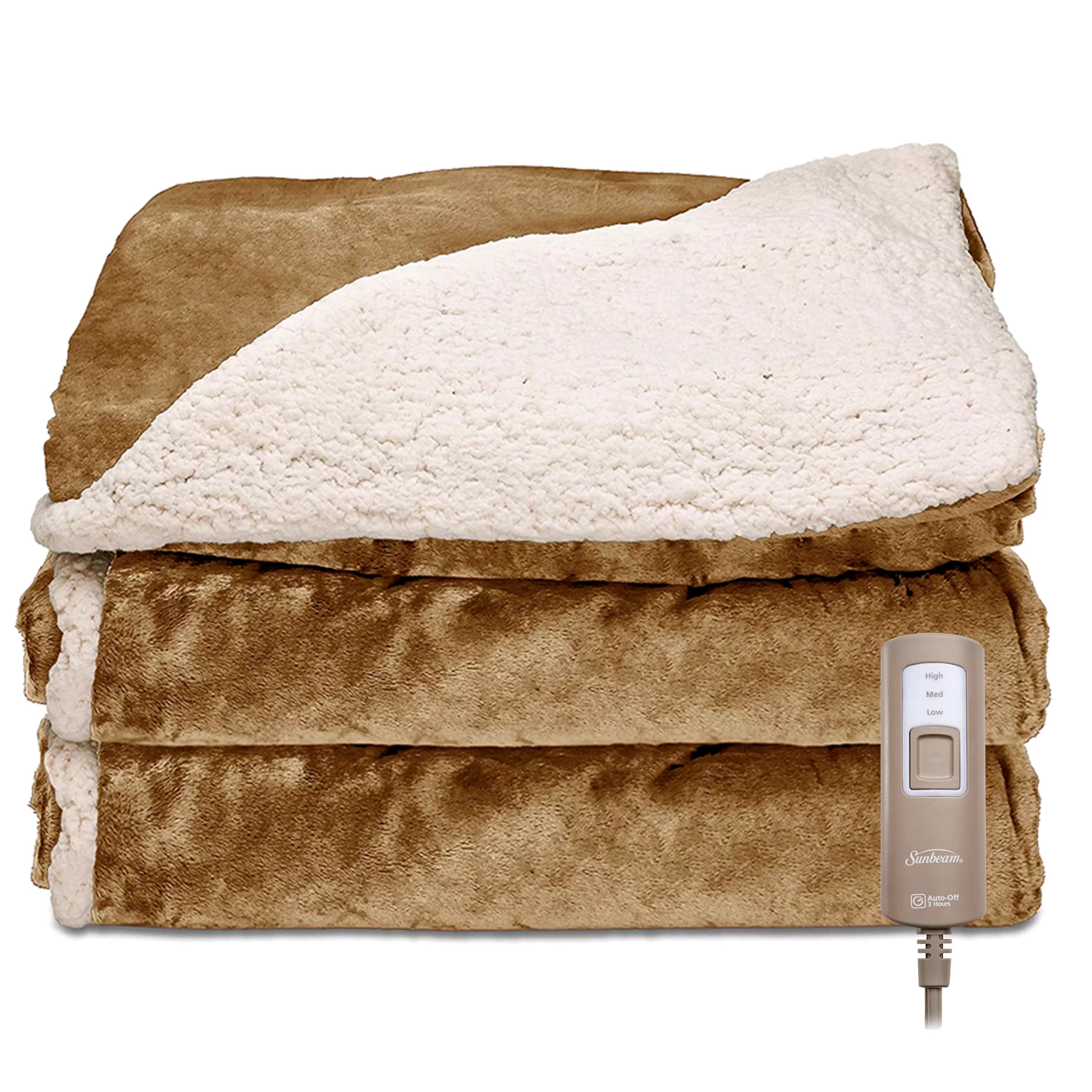 Sunbeam Electric Heated Throw in Honey with Push Button Control