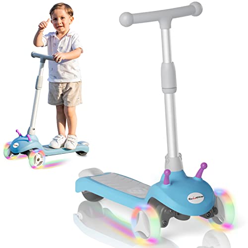 Electric Scooter for Kids 2-8, Kids Electric Scooter with Flashing LED Wheels, 3 Height Adjustable Lean to Steer Safe Kick 3 Wheel Electric Scooter for Toddlers, Gift Ideas for Boys and Girls