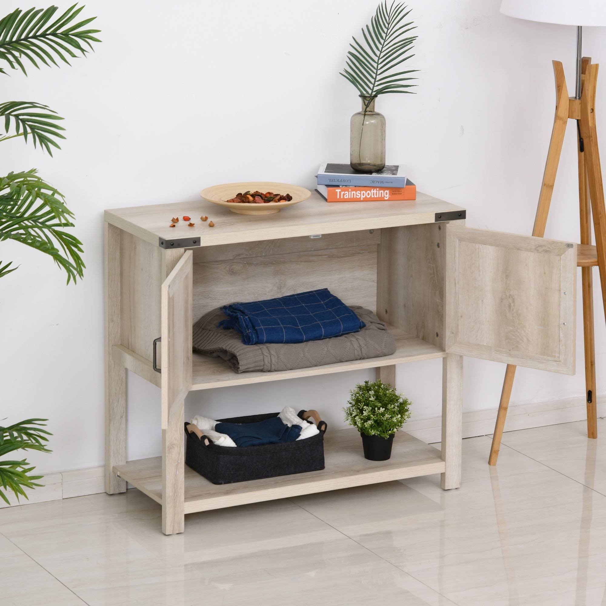 HOMCOM 2-Door Free Standing Storage Cabinet with Bottom Shelf, Kitchen Cupboard, Entryway Storage Cabinet - White