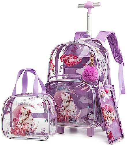 Clear Rolling Backpack Kids Wheeled School Bookbag for Boys and Girls (Dinosaur)