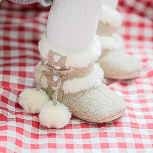 Sawimlgy Infant Baby Boys Girls Plush Winter Snow Boots Cowboy Tassels Bowknot Ankle Side Zipper Soft Sole Boots Toddler Newborn Warm First Walker Crib Outdoor Shoes
