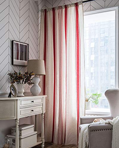 vctops Cotton Linen Striped Window Curtain Farmhouse Country Style Room Darkening Rod Pocket Curtain Panel for Bedroom Living Room, 1 Piece (Navy,59