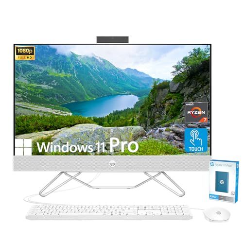 HP 27 inch All-in-One Desktop Computer, FHD IPS Touchscreen, AMD Ryzen 7 5700U Processor, 64GB RAM, 2TB PCIe SSD, Wi-Fi 6, Webcam, HDMI, Wired KB&Mouse, Windows 11 Pro, P500 Portable SSD