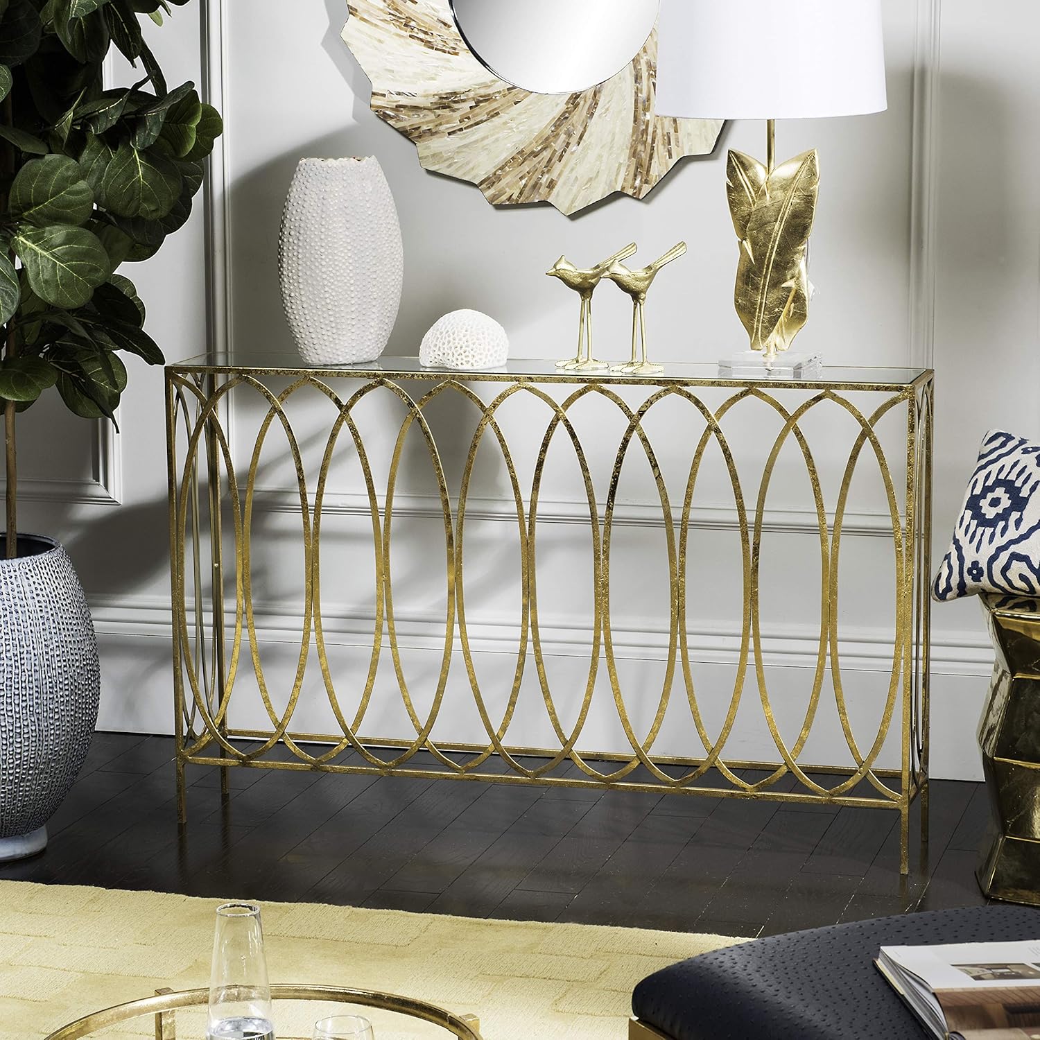 Safavieh Home Carina Gold Foil and Glass Console Table