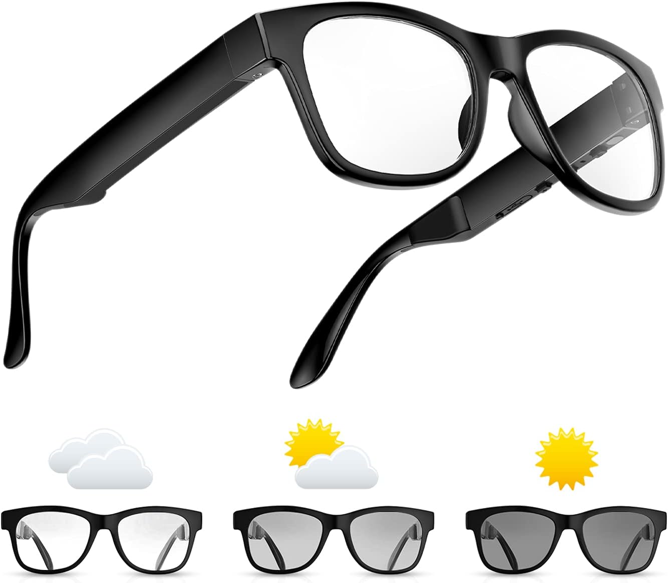 Bone Conduction Glasses, Open-Ear Headphones Bluetooth, Photochromic Sunglasses Anti Blue Ray, IP6 Waterproof Audio Glasses, Hand-Free Calling and Music, Smart Glasses for Women and Men