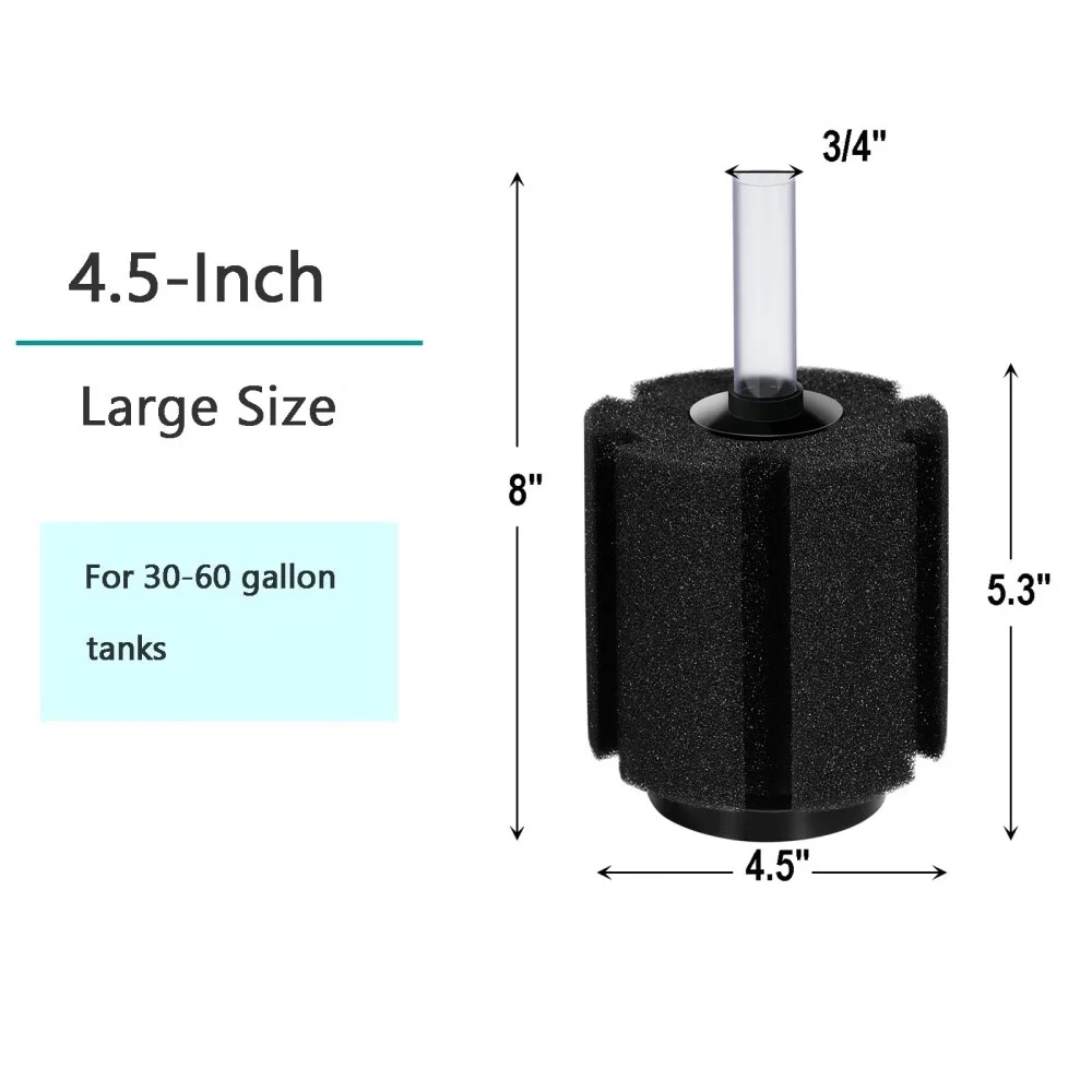 Aquarium Bio Sponge Filter Breeding Fry Betta Shrimp Nano Fish Tank (Large up to 60Gal)