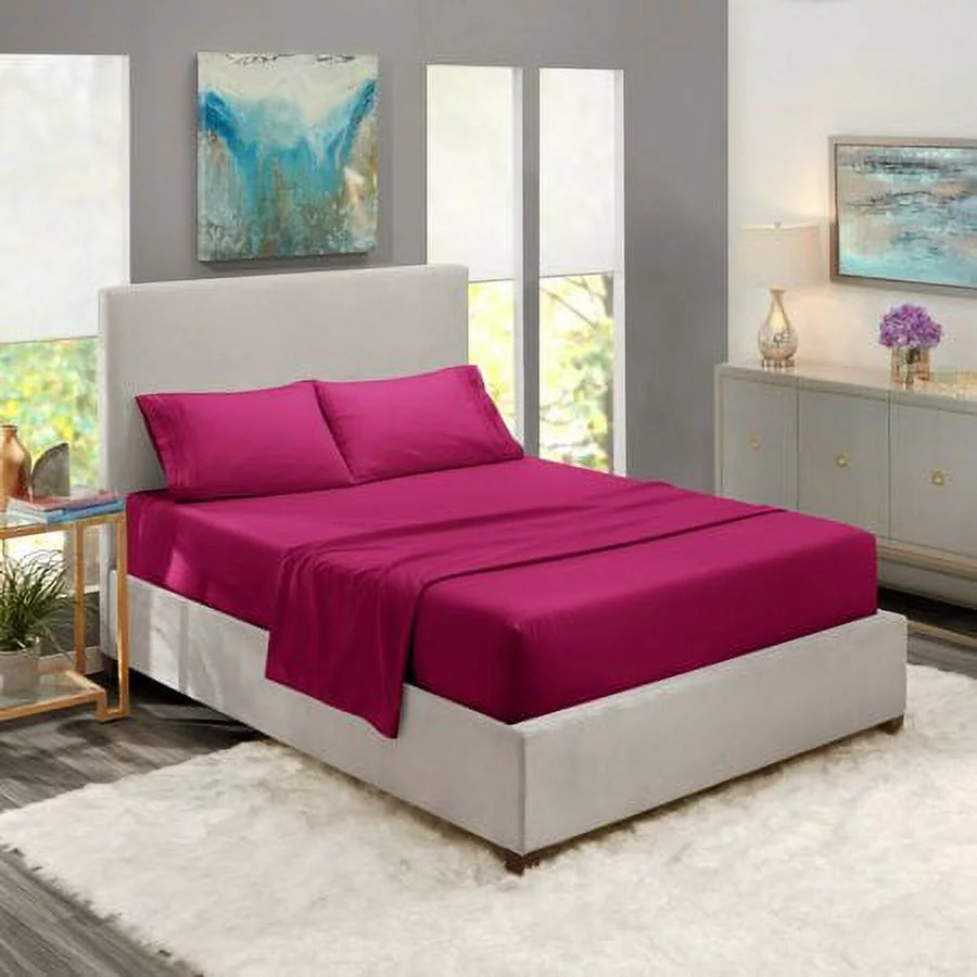 1800 Thread Count 4 Piece Deep Pocket Egyptian Comfort Bedroom Bedding Sheet Set California King Size Vivacious Magenta Colour