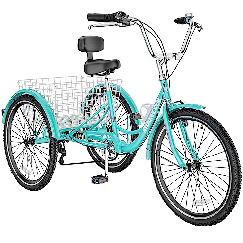 MOONCOOL Adult Tricycles 3 Wheel 7 Speed Trikes, 20/24/26 inch Adult Trikes 3 Wheeled Bike with Basket for Seniors, Women, Men.