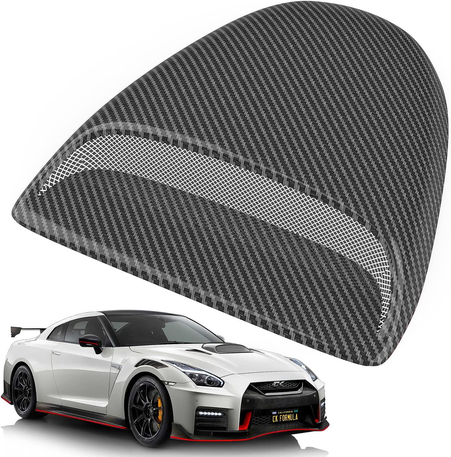 CK Formula Carbon Fiber Hood Scoop - Front Car Hood Vent Cover, No-Drill Universal Fit for Flat Hoods, Coupe, Trucks, SUV, JDM Style Body Kit, Waterproof, Aftermarket Automotive Accessory, 1 Piece Pack of 2