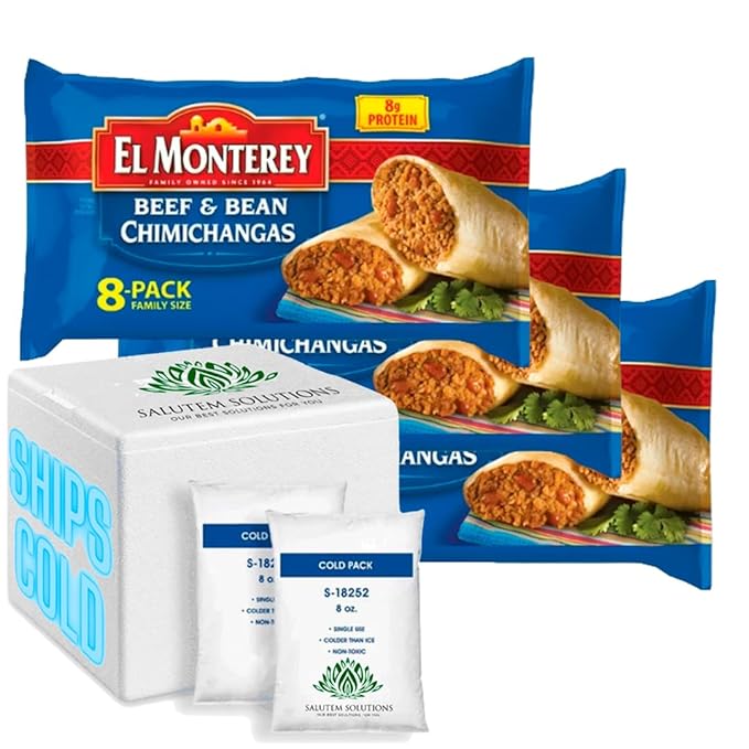 El Monterey Beef & Bean Chimichangas, with ice cold pack 32 oz, 8 Count (Frozen) - Pack of 3