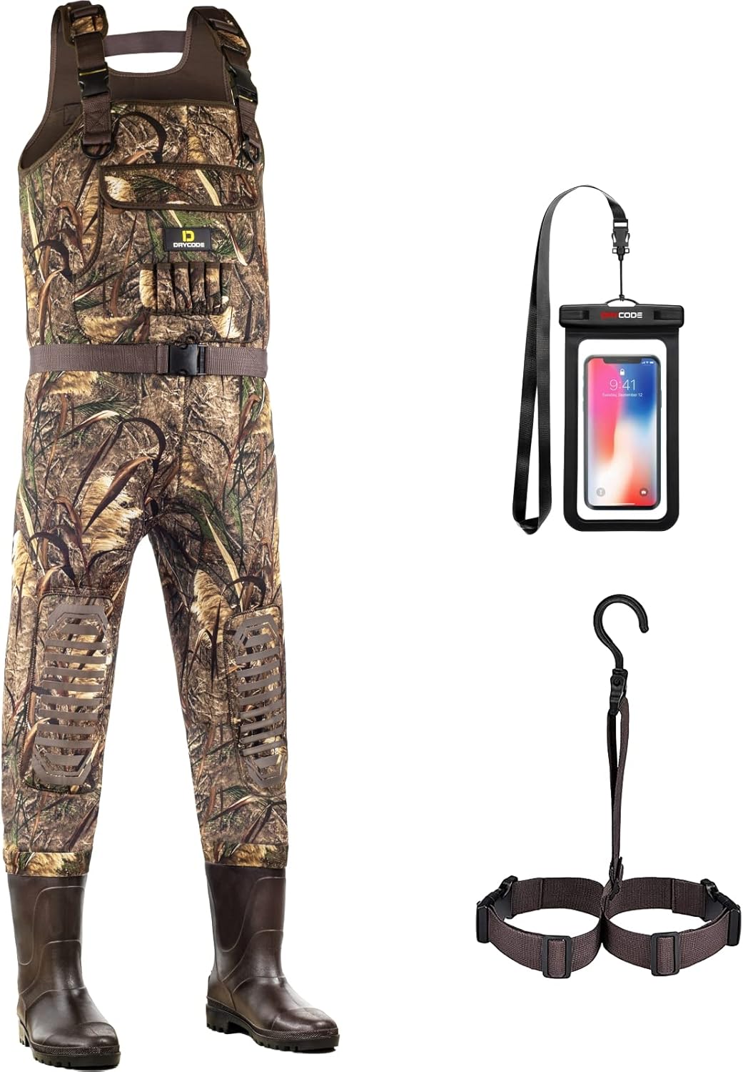 DRYCODE Waders for Men with Boots, Waterproof Neoprene Camo Chest Waders ​for Women, Fishing Waders and Insulated Waders