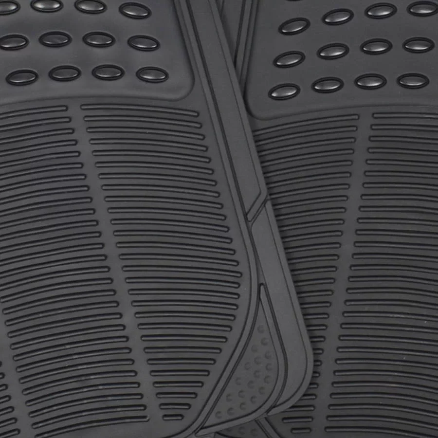 BDK Front Car Rubber Floor Mats, 2-Piece, Black Beige Gray, Heavy Duty