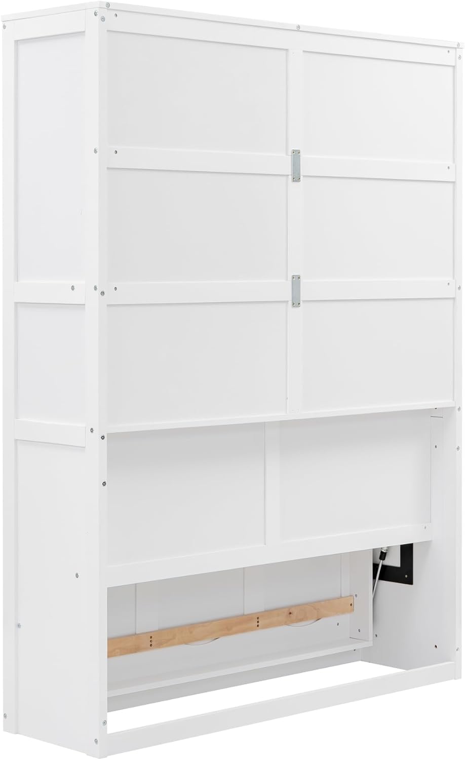 Full Size Murphy Frame,with Cabinet, Drawers and Storage Shelves,Space-Saving Wall Bed for Multipurpose Guest Room or Home Office,White, White-17