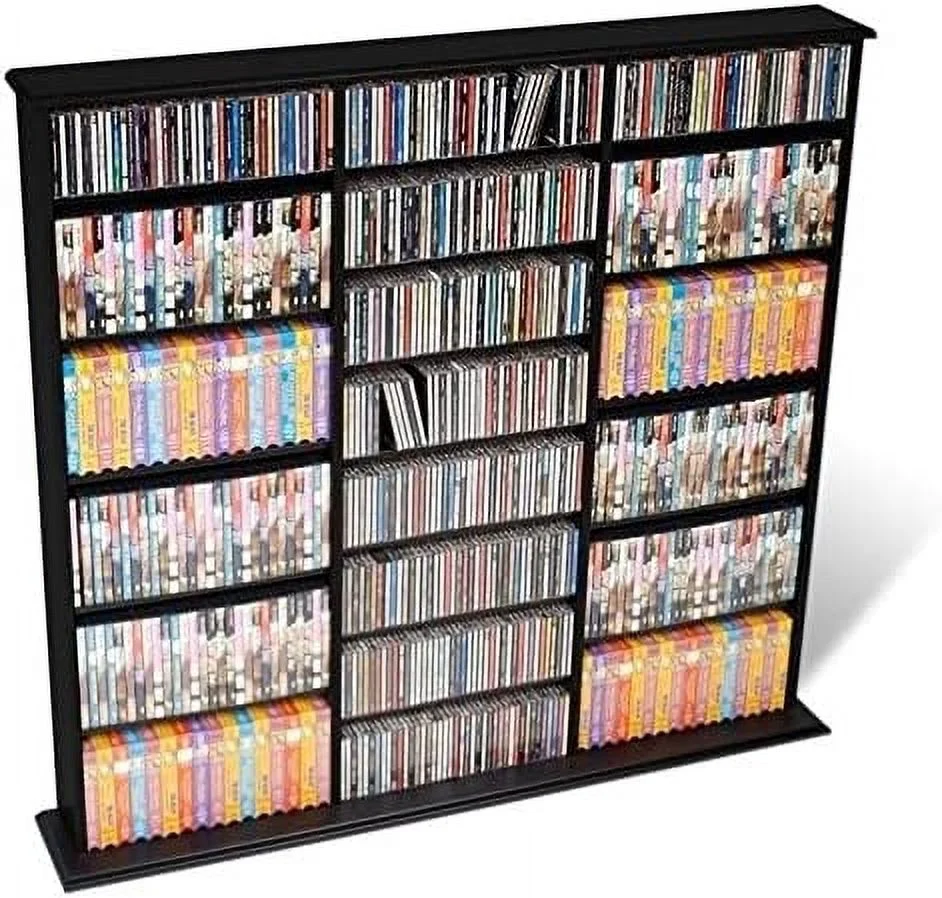 51" Triple  Media  Cabinet  Holds CD  DVD  Large Wall Media  Rack in Black
