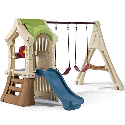 Step2 Play Up Gym Set for Kids, Outdoor Swing Set, Backyard Slide, Swings, Playhouse, & Crawl Space, Two Tier, Easy Set Up, Toddlers Ages 3-6 Years Old