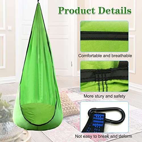 Kids Pod Swing Seat Hanging Hammock Chair, Indoor Outdoor Portable Swing for Kids, Sensory Swing Chair with Inflatable Pillow, Holds up to 300LBS (Pink)