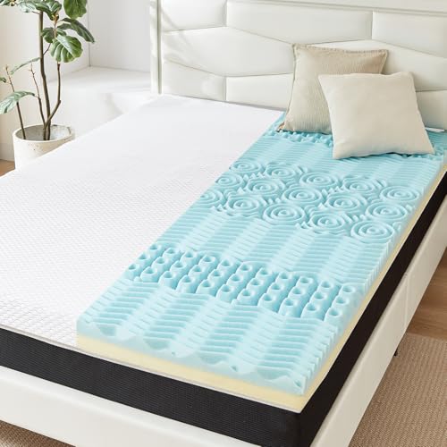 7 Zone Foam Mattress Topper 3 Inch, ONBRILL Cooling Gel Mattress Topper with Knitted Cotton Cover, Zonal Support Sponge CertiPUR-US and Oeko-TEX Certification - Queen