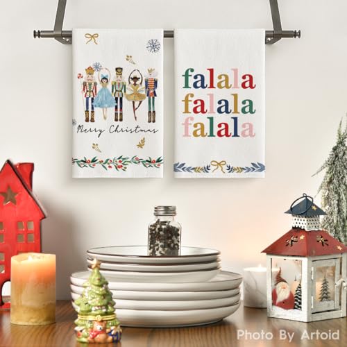 Artoid Mode Nutcrackers Merry Christmas Kitchen Towels Dish Towels, 18x26 Inch Xmas Balls Tree Winter Holiday Decoration Hand Towels Set of 4