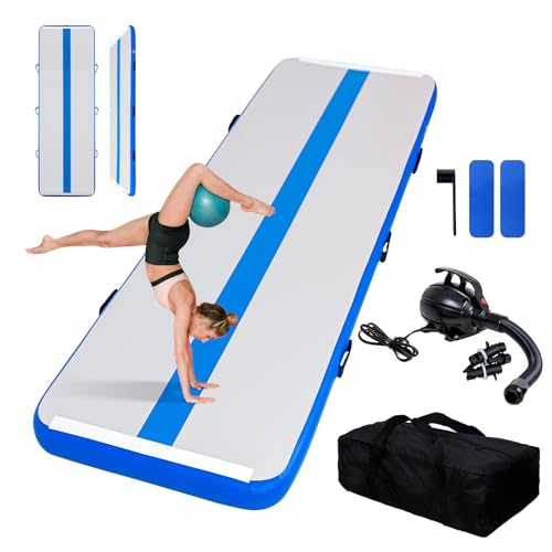 FEATH-R-LITE 10/13ft Inflatable Gymnastics Tumble Track Tumbling Mat 4in Thick Air Floor Tumble Track with Electric Pump for Cheer Leading/Gymnastics/Beach/Gym/Home