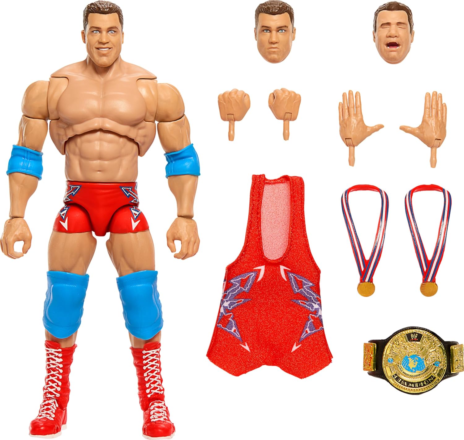 Mattel WWE Ultimate Edition Action Figure & Accessories, 6-inch Kurt Angle Collectible Set, Swappable Heads & Hands, Entrance Gear & 30 Articulation Points