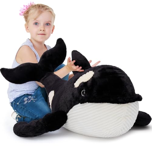 MorisMos 31.5Inch Orca Stuffed Animal, Sea Animal Orca Whale Plush Soft Killer Whale Shark Stuffed Animal Orca Fish Doll for Kids Boys Girls