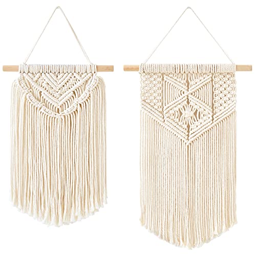 Mkono 2 Pcs Macrame Wall Hanging Boho Wall Art Decor Woven Chic Bohemian Room Decor for Bedroom Nursery Living Room Dorm Apartment, Small Size 13