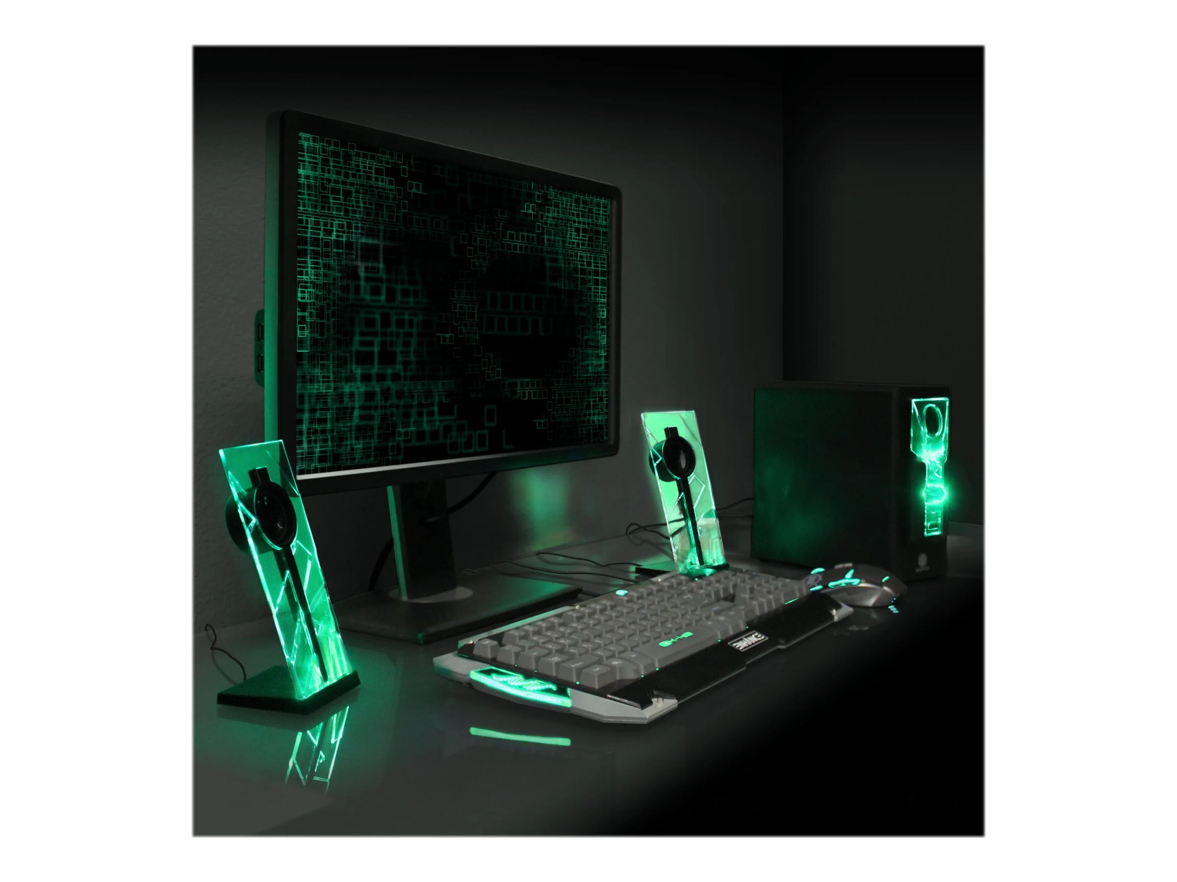 GOgroove BassPULSE Computer Speakers Stereo Sound System with Green LED Glow Lights & Dual Drivers -Works with PC & Apple Desktop , Laptop Computers