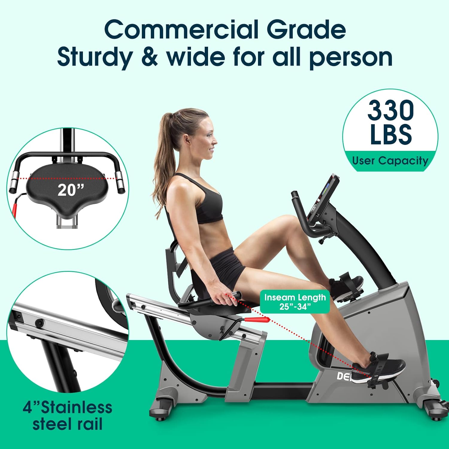 Recumbent Exercise Bike Electromagnetic,Commercial Grade 32 Levels Resistance Fitness Recumbent Bike At Home,Adjustable Seat,Mesh Backseat Lumbar Support,Oversized Pedal,330Lbs Weight Capacity