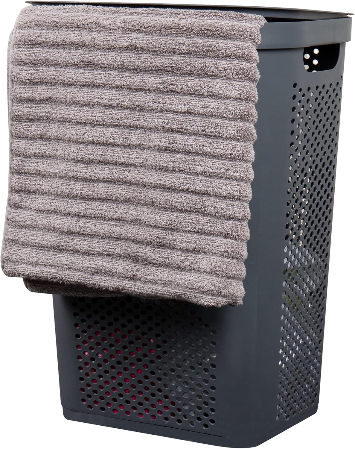 Mind Reader 60L Slim Laundry Hamper, Clothes Basket, Lid, Ventilated, Plastic, 17.25