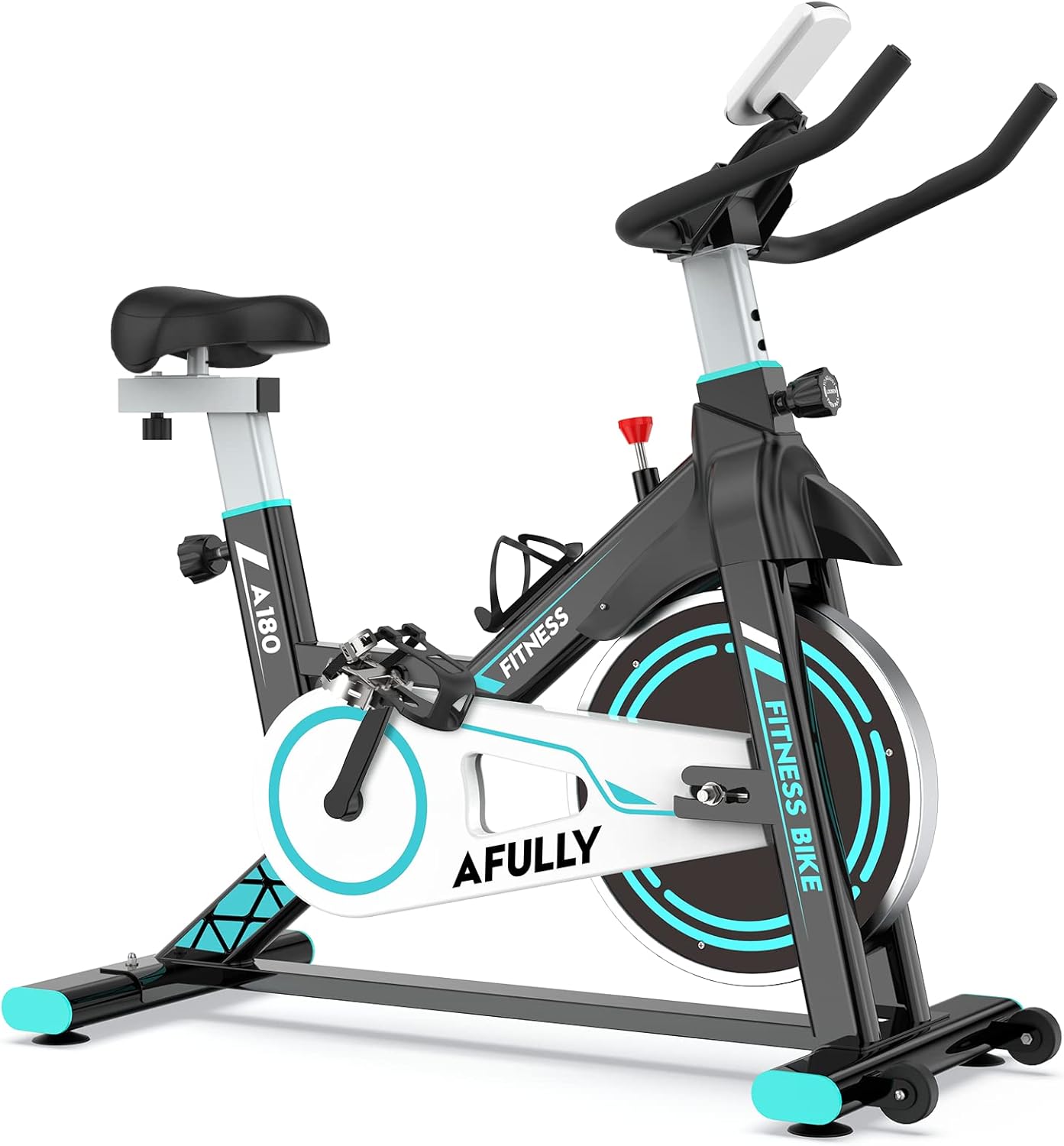 Afully Indoor Exercise Bikes Stationary, Fitness Bike Upright Cycling Belt Drive with Adjustable Resistance, LCD Monitor&Phone Holder Quiet for Home Cardio Workout