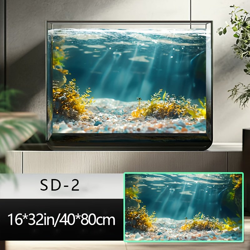 3D Aquarium Background Sticker, Pre-Cut No Trim Needed, Reusable Adhesive, HD Underwater Scene with Sunlight Effect, Easy Peel & Stick Fish Tank Decor for Fresh & Saltwater