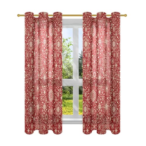 KLL Short Window Curtains Window Cover for Bedroom & Living Room Bay Window Curtains Kitchen Curtains 63 Inch Length Winter Snowflakes Pattern 2 Panel Sets