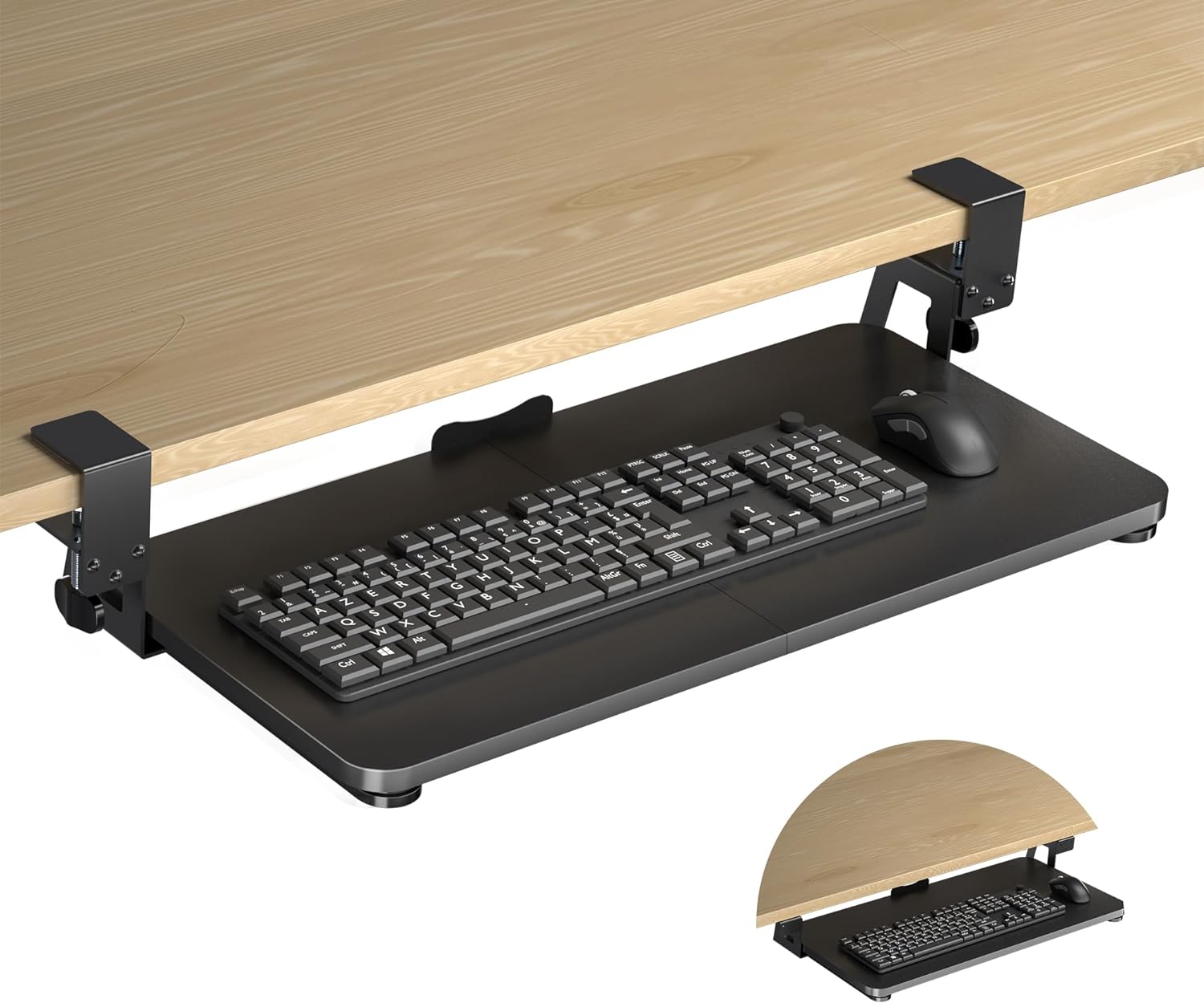 XINLEI Keyboard Tray Under Desk Large C-Clamp 25.6” (30” Including Clamps) x 11.8” Slide-Out Platform Computer Drawer Pull Out Keyboard & Mouse Tray Black DSF4