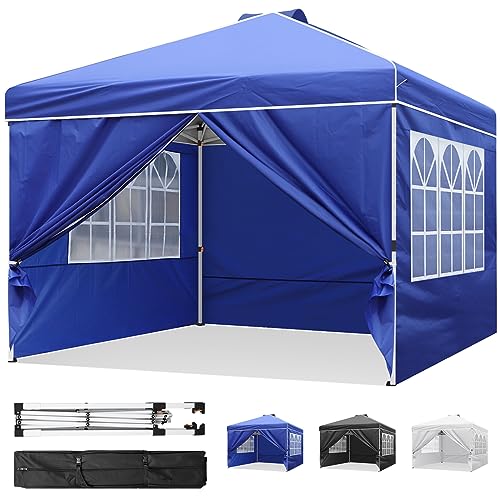 10x10 Pop Up Canopy, Instant Canopy Tent with Removable Sidewalls and Mesh Windows for Vendor Events, Outdoor Craft Show, Farmers Markets-Blue