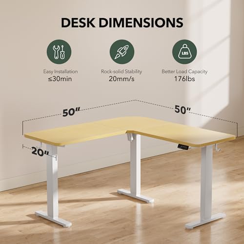 FEZIBO L Shaped Standing Desk, Electric Stand up Height Adjustable Home Office Table, Sit Stand Desk, White Top