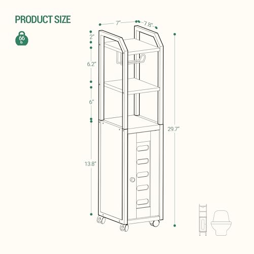 Bathroom Storage Cabinet - Toilet Paper Storage Cabinet, Small Toilet Paper Holder with 4 Wheels, Bathroom Organizer with Adjustable Shelf, for Small Spaces, Black BC04604X