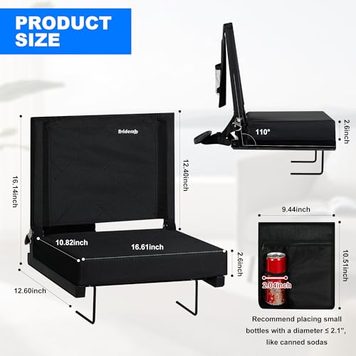 Stadium Seats with Back Support and Storage Wide Portable Bleacher Chair Padded Cushion Seat, Large