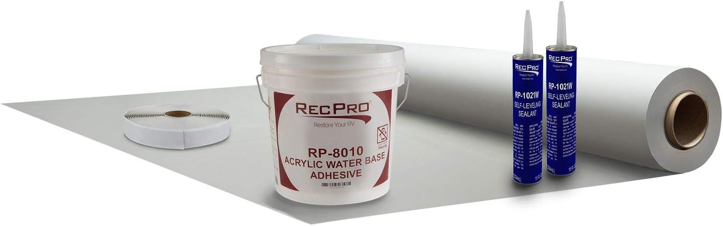 RecPro PVC RV Rubber Roof Kit | 8.5' Wide | Camper Roof| Motor Home Roof | Trailer Roof (15')