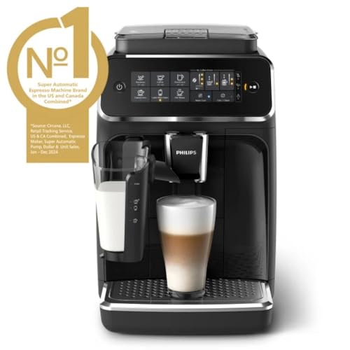 Philips 3200 Series Fully Automatic Espresso Machine, LatteGo Milk Frother, 5 Coffee Varieties, Intuitive Touch Display, 100% Ceramic Grinder, AquaClean Filter, My Coffee Choice, Black (EP3241/54)