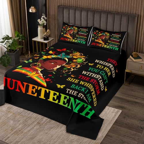 African Black Skin Women Bedspread King Size,Juneteenth Pride Freedom Coverlet Set,Girls Women Room Decor,Glitter Black Afro Girls Quilted Coverlet,Black Golden Fashion Bedding Quilt,2 Pillowcases