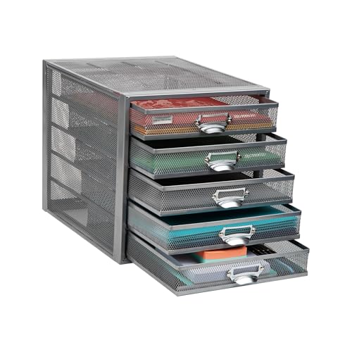 Mind Reader 10-Drawer Desk Organizer for Office Supplies, Crafts, Mail Sorting & More, Metal Mesh, 10.75