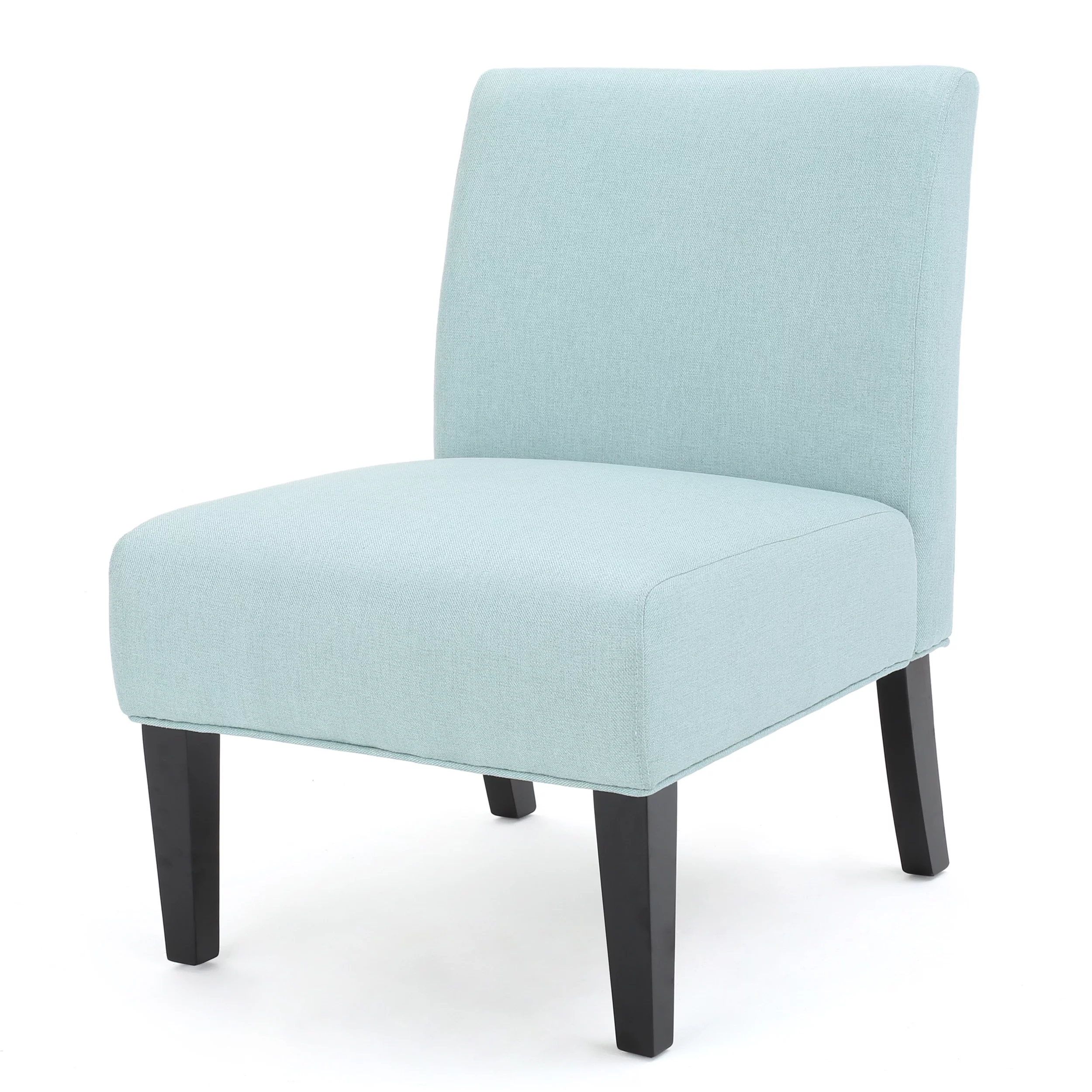 Kendal Contemporary Fabric Slipper Chair, Light Blue and Matte Black